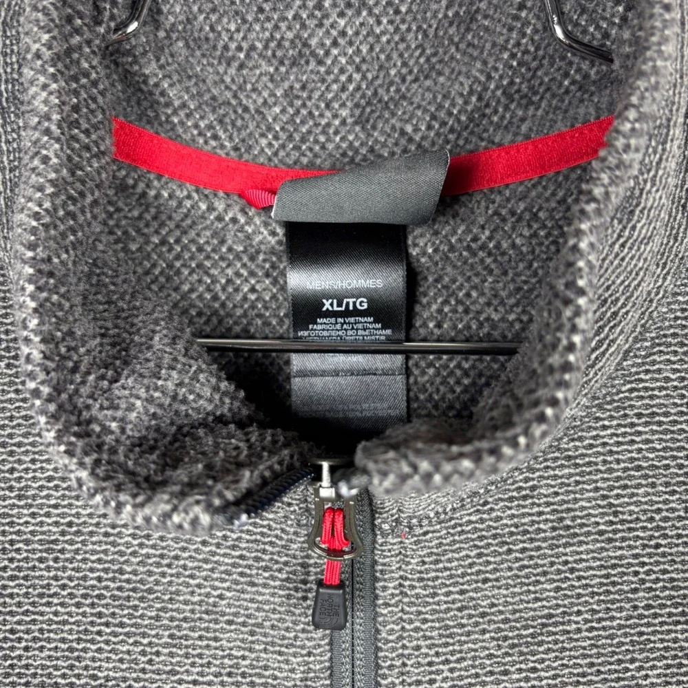 The North Face Mens XL Full Zip Textured Knit Jacket Charcoal Gray Red Logo